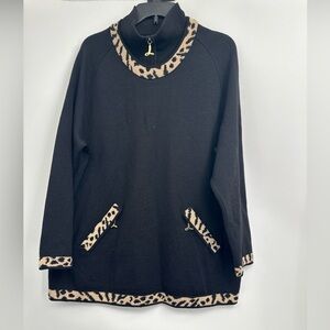 Laurel Pure New Wool Sweater Black With Animal Print Sz 42 Excellent!